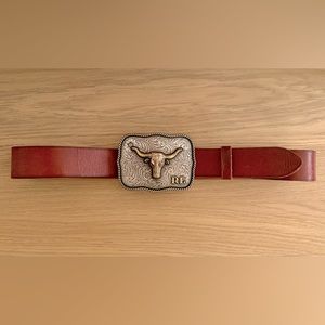 Polo Ralph Lauren Brown Leather Western Longhorn Bull Head Belt 32 Never worn